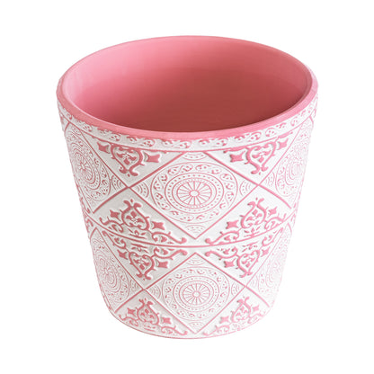 CAIRO 20516 Διακοσμητικό Κεραμικό Κασπώ Γλάστρα - Flower Pot Λευκό με Ροζ Φ14 x Υ13cm