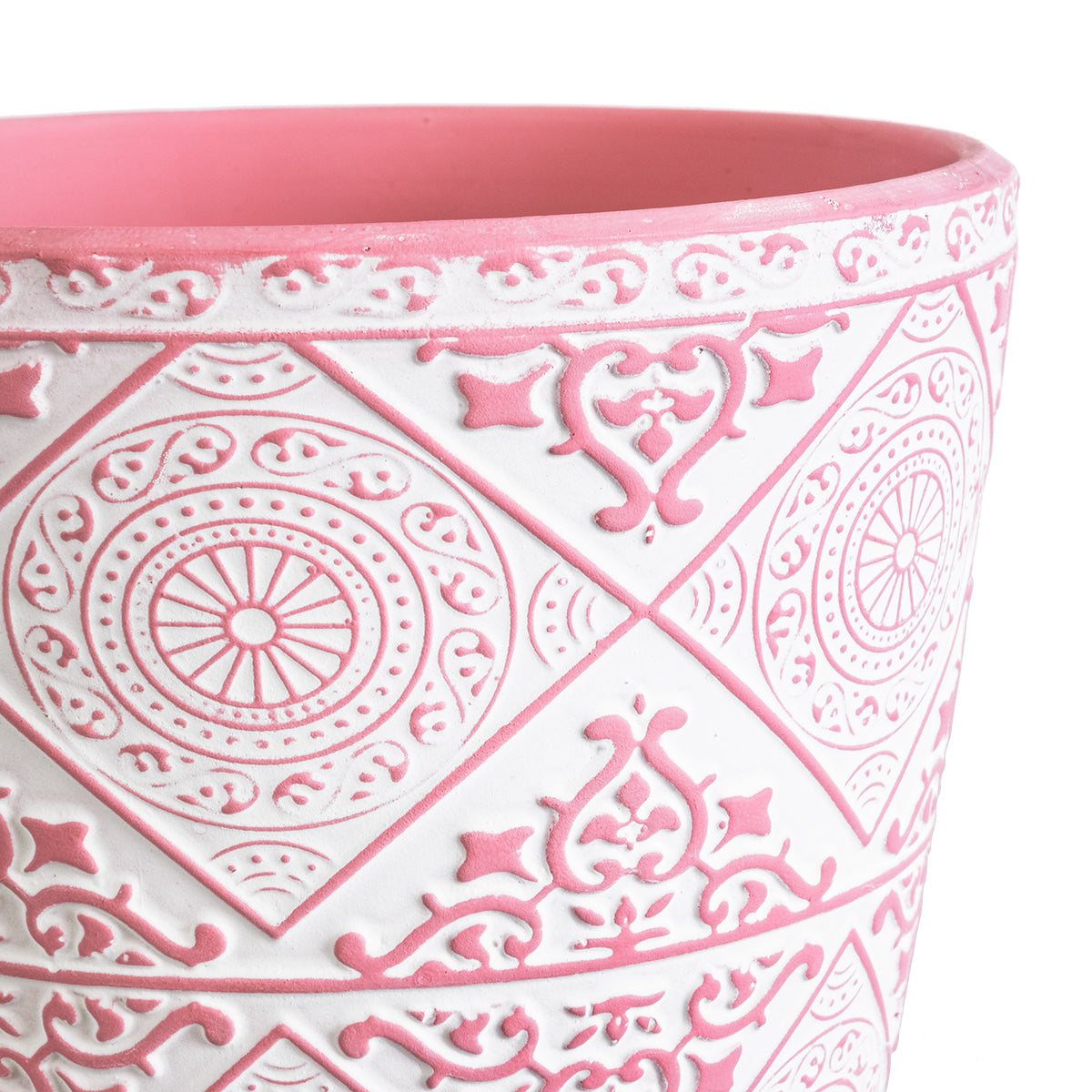 CAIRO 20516 Διακοσμητικό Κεραμικό Κασπώ Γλάστρα - Flower Pot Λευκό με Ροζ Φ14 x Υ13cm