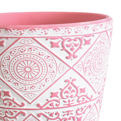 CAIRO 20516 Διακοσμητικό Κεραμικό Κασπώ Γλάστρα - Flower Pot Λευκό με Ροζ Φ14 x Υ13cm