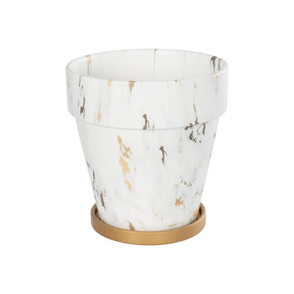 DENPASAR 20526 Διακοσμητική Κεραμική Γλάστρα Λευκή με Χρυσό Μ20 x Π20 x Υ21