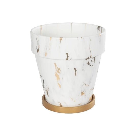 DENPASAR 20526 Διακοσμητική Κεραμική Γλάστρα Λευκή με Χρυσό Μ20 x Π20 x Υ21