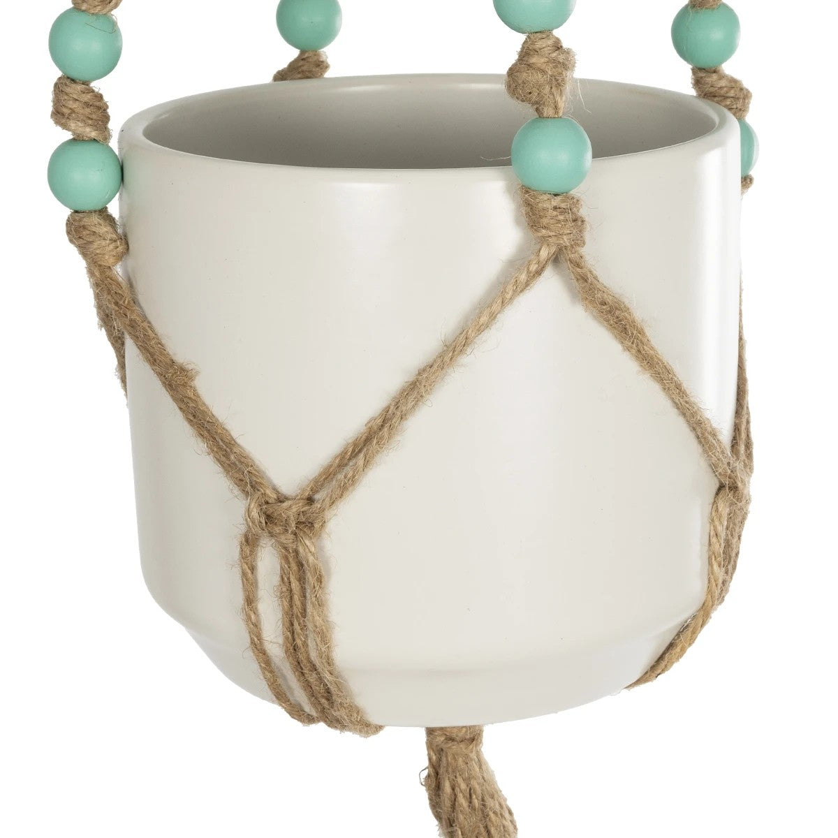 PUEBLO 20532 Διακοσμητική Κεραμική Γλάστρα Λευκή με Μακραμέ Μ13 x Π13 x Υ12