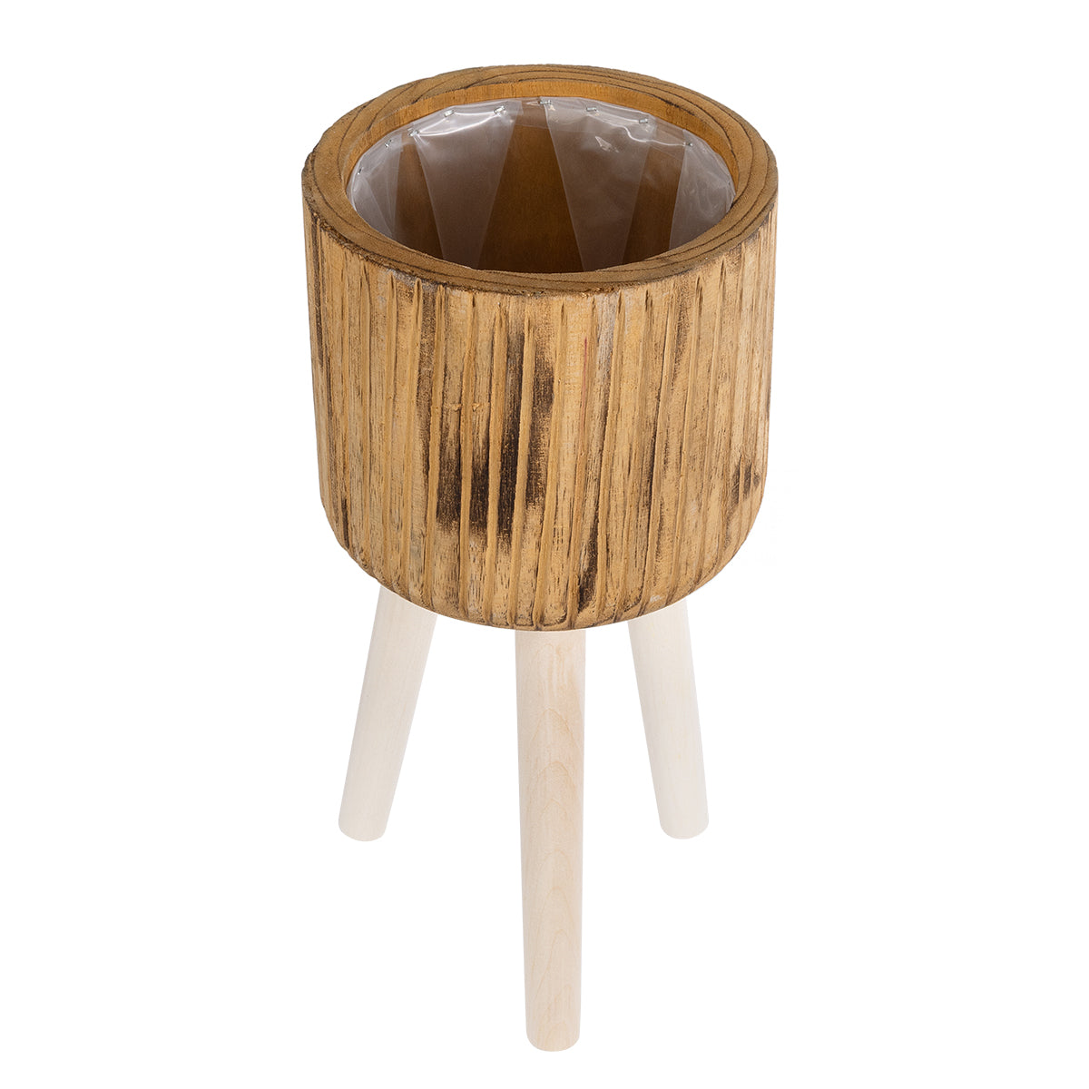 JAMAICA 20553 Διακοσμητικό Ξύλινο Κασπώ Γλάστρα - Flower Pot Καφέ Φ18 x Υ38cm