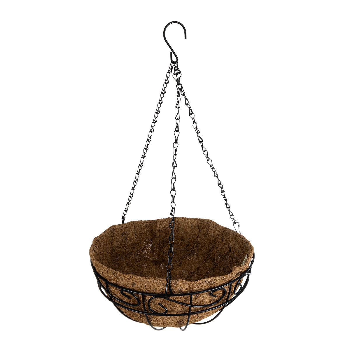 KARYSTOS 20563 Κρεμαστό Διακοσμητικό Κασπώ Γλάστρα - Flower Pot από Φλοιό Καρύδας Καφέ με Μαύρη Μεταλλική Βάση Φ30 x Υ15cm