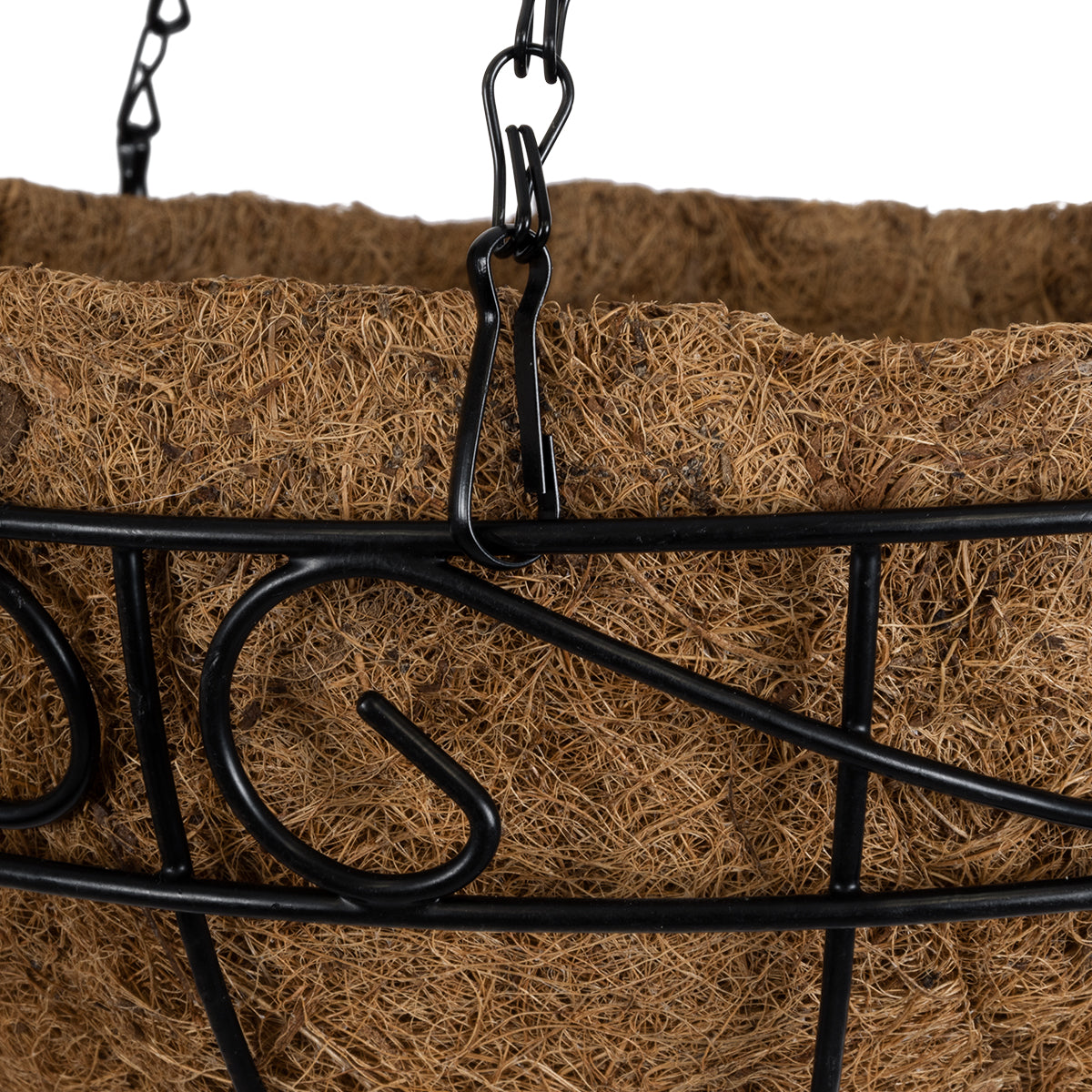 KARYSTOS 20563 Κρεμαστό Διακοσμητικό Κασπώ Γλάστρα - Flower Pot από Φλοιό Καρύδας Καφέ με Μαύρη Μεταλλική Βάση Φ30 x Υ15cm