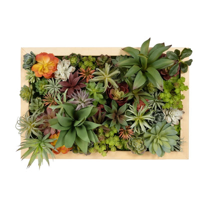 VARIOUS PLANT 20642 Τεχνητό Διακοσμητικό Φυλλωσιάς σε Ξύλινο Πάνελ - Κάθετος Κήπος Μιξ Μ60 x Π40 x Υ20