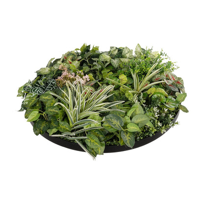 VARIOUS PLANTS ROUND WALL DISC 20690 Τεχνητό Διακοσμητικό Στρογγυλό Πάνελ Φυλλωσιάς - Κάθετος Κήπος Μιξ Μ80 x Π80 x Υ20