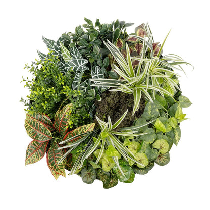 VARIOUS PLANTS ROUND WALL DISC 20691 Τεχνητό Διακοσμητικό Στρογγυλό Πάνελ Φυλλωσιάς - Κάθετος Κήπος Μιξ Μ60 x Π60 x Υ20