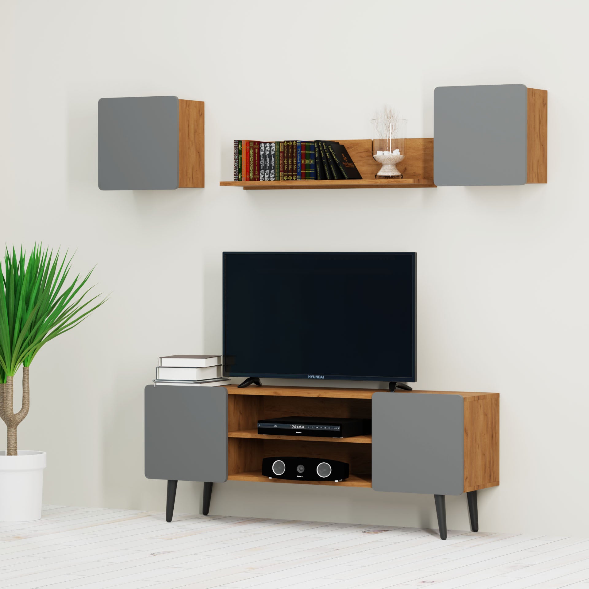 Σύνθεση Τηλεόρασης 4 Τεμαχίων Arktos Καρυδί-Γκρι