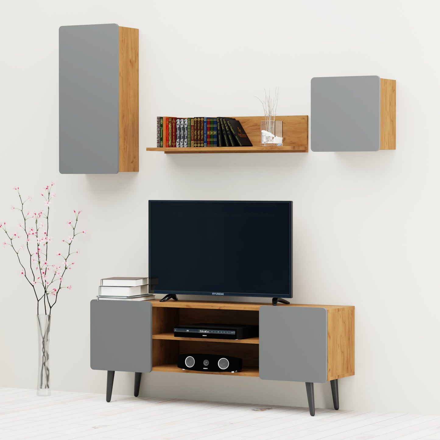 Σύνθεση Τηλεόρασης 4 Τεμαχίων Arktos Καρυδί-Γκρι