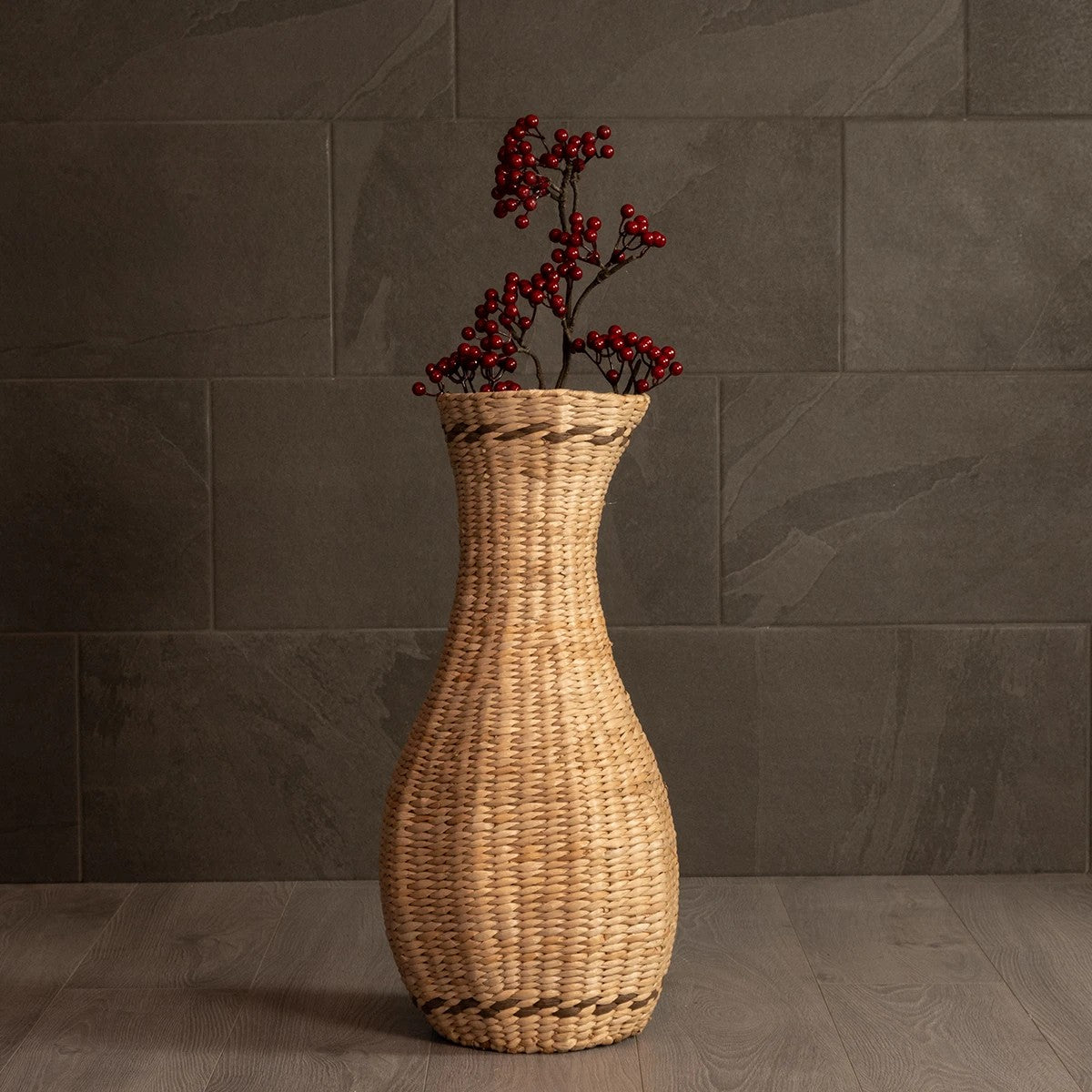 MONACO 21235 Διακοσμητικό Πλεκτό Καλάθι - Κασπώ Γλάστρα - Flower Pot Μπεζ Φ29cm x Υ60cm