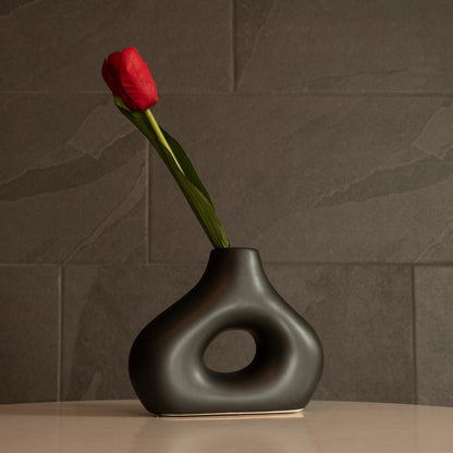 HORIZON 21252 Διακοσμητικό Κεραμικό Βάζo Μαύρο Π18 x Μ6 x Υ15 cm