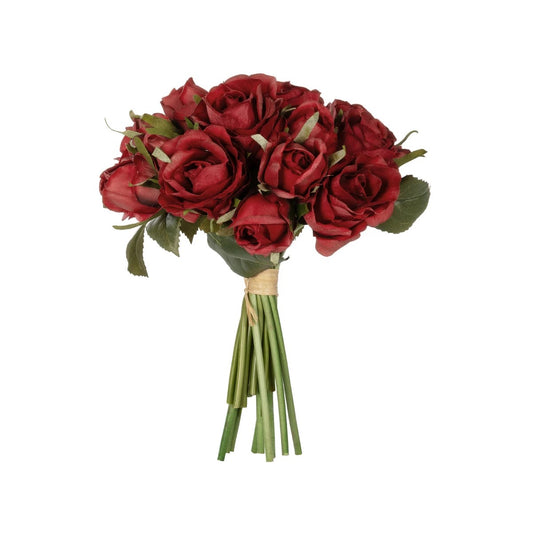 RED ROSE BOUQUET 21307 Τεχνητό Διακοσμητικό Μπουκέτο Τριαντάφυλλα Κόκκινο Y24cm