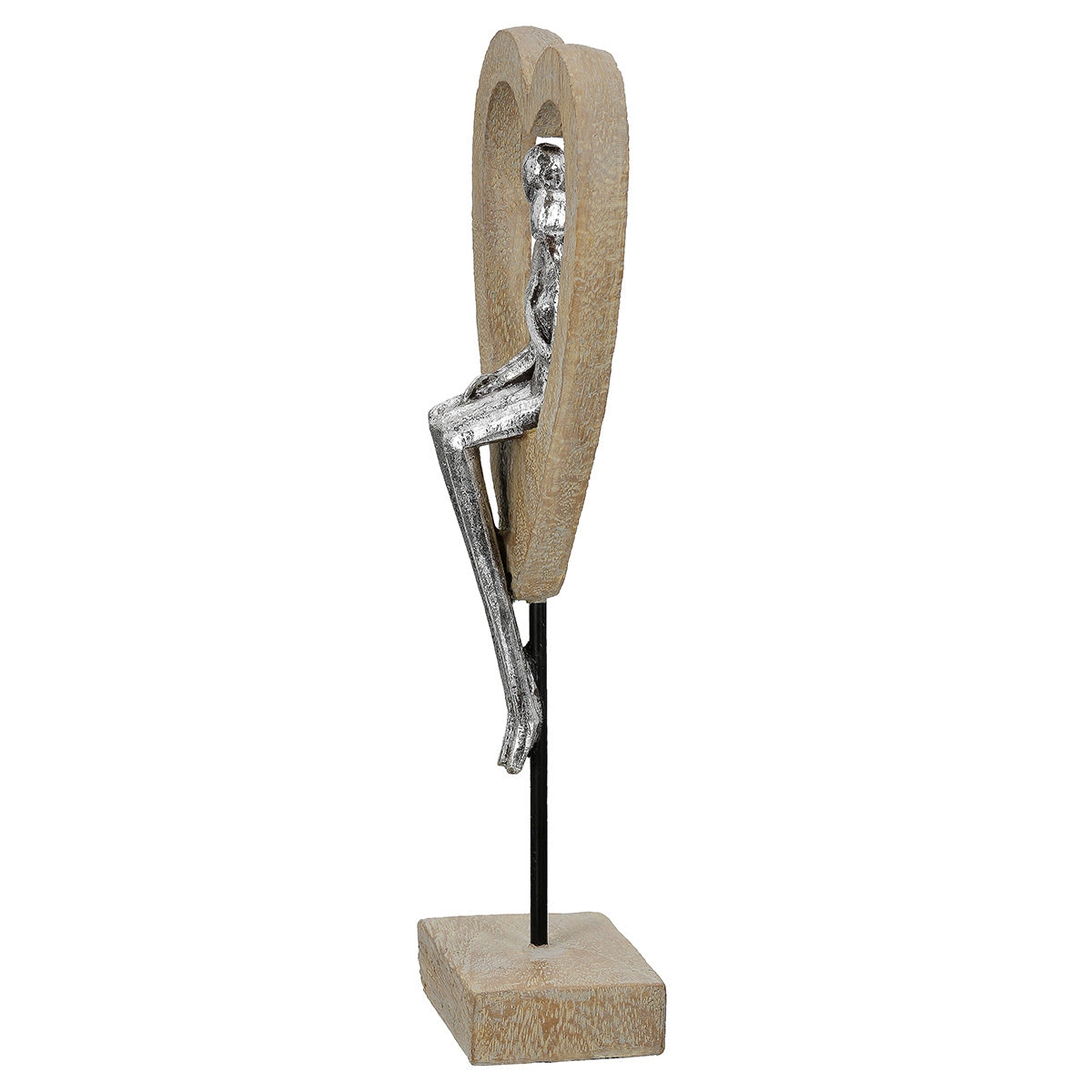 Γλυπτό Καρδιά "Aroha" Couple Motif Πολυρεζίνη Brown Ασημένιο 14.5x7x34