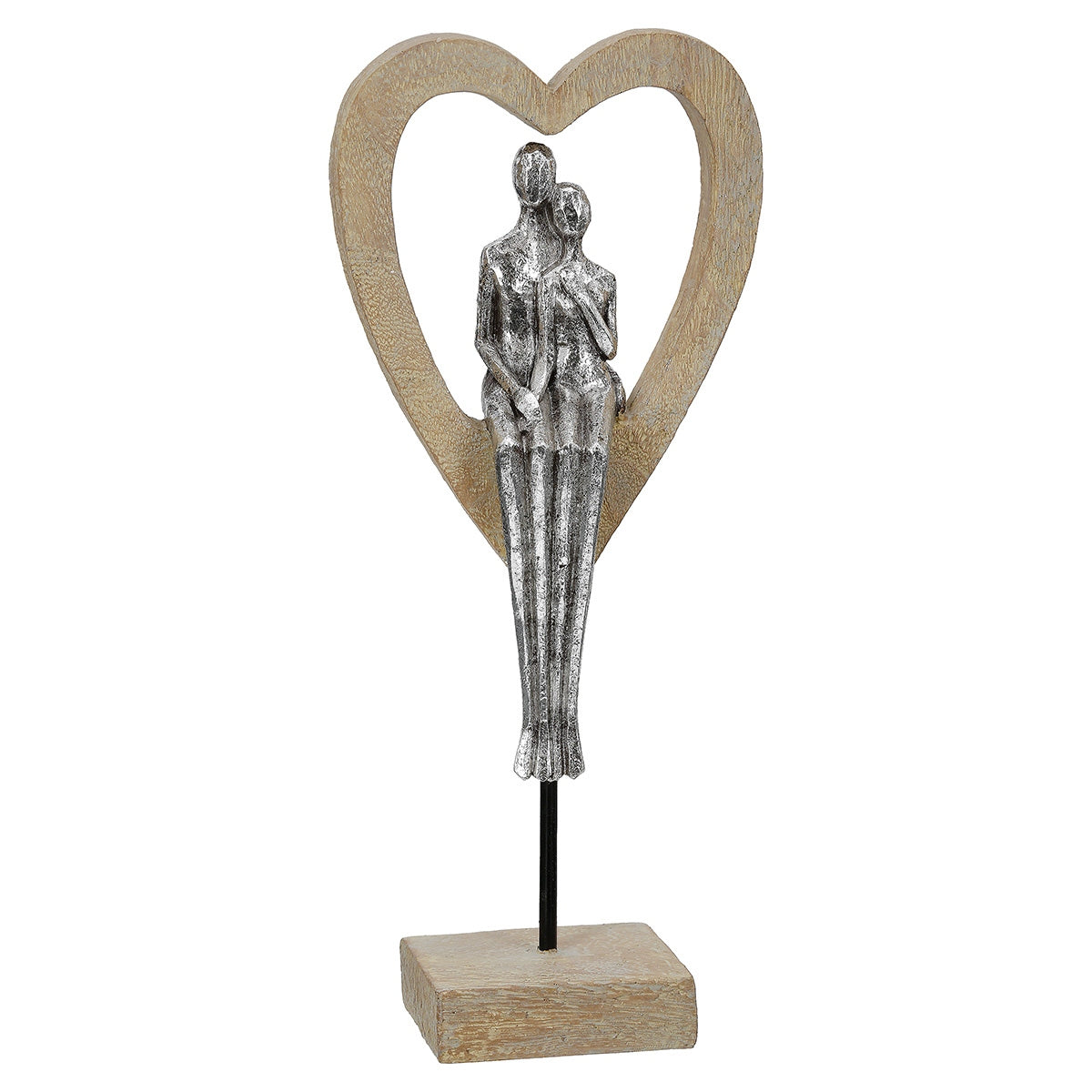 Γλυπτό Καρδιά "Aroha" Couple Motif Πολυρεζίνη Brown Ασημένιο 14.5x7x34