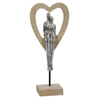 Γλυπτό Καρδιά "Aroha" Couple Motif Πολυρεζίνη Brown Ασημένιο 14.5x7x34