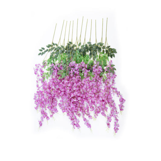 PURPLE WISTERIA FLOWER BRANCH 21510 Σετ 12 Τεχνητά Διακοσμητικά κλαδιά Βιστέριας Μωβ Φ45 x Υ120cm