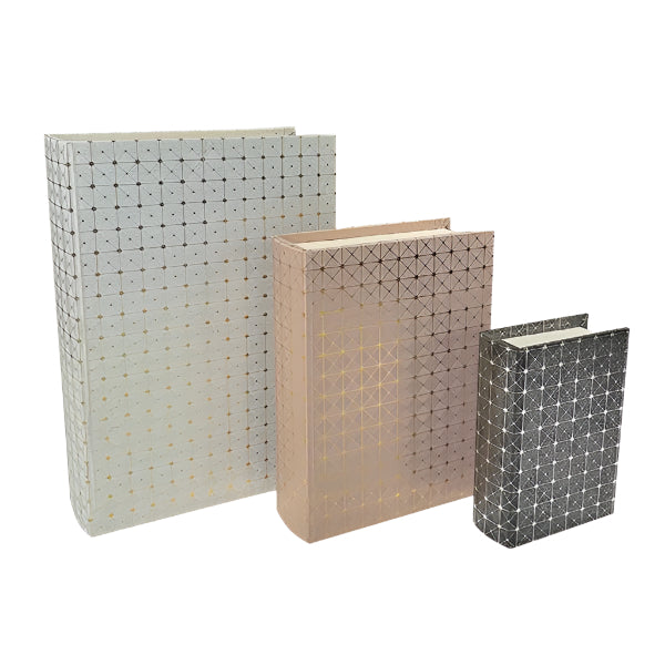 ΔΙΑΚΟΣΜΗΤΙΚΑ ΚΟΥΤΙΑ ΒΙΒΛΙΑ ΞΥΛΙΝΑ ΓΚΡΙ ΡΟΖ ΜΑΥΡΟ ΣΕΤ 3 ΤΜΧ S:16x11x3 M:23x17x4.5 L:30x21.5x6