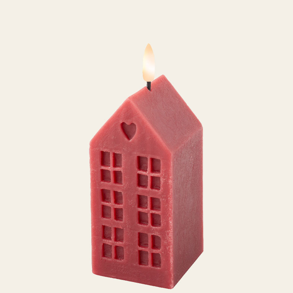 LED Κερί Σπίτι Μπορντώ 6x6x15