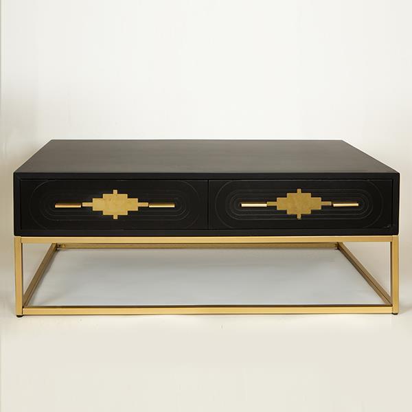 ΤΡΑΠΕΖΑΚΙ ΣΑΛΟΝΙΟΥ ΞΥΛΙΝΟ ΜΑΥΡΟ ΜΕΤΑΛΛΙΚΑ ΠΟΔΙΑ ΧΡΥΣΑ 120x60x45