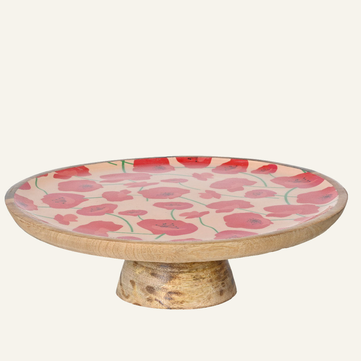 Ταρτίερα από Ξύλο Μάνγκο με Σχέδιο Παπαρούνας 28x28x10