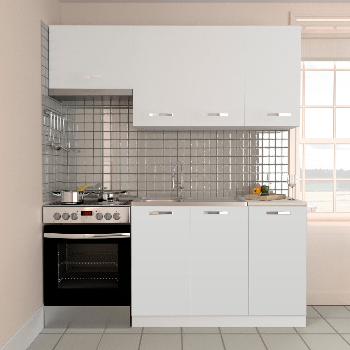 Charlotte Kitchen Set of 3 White with Metal Handles