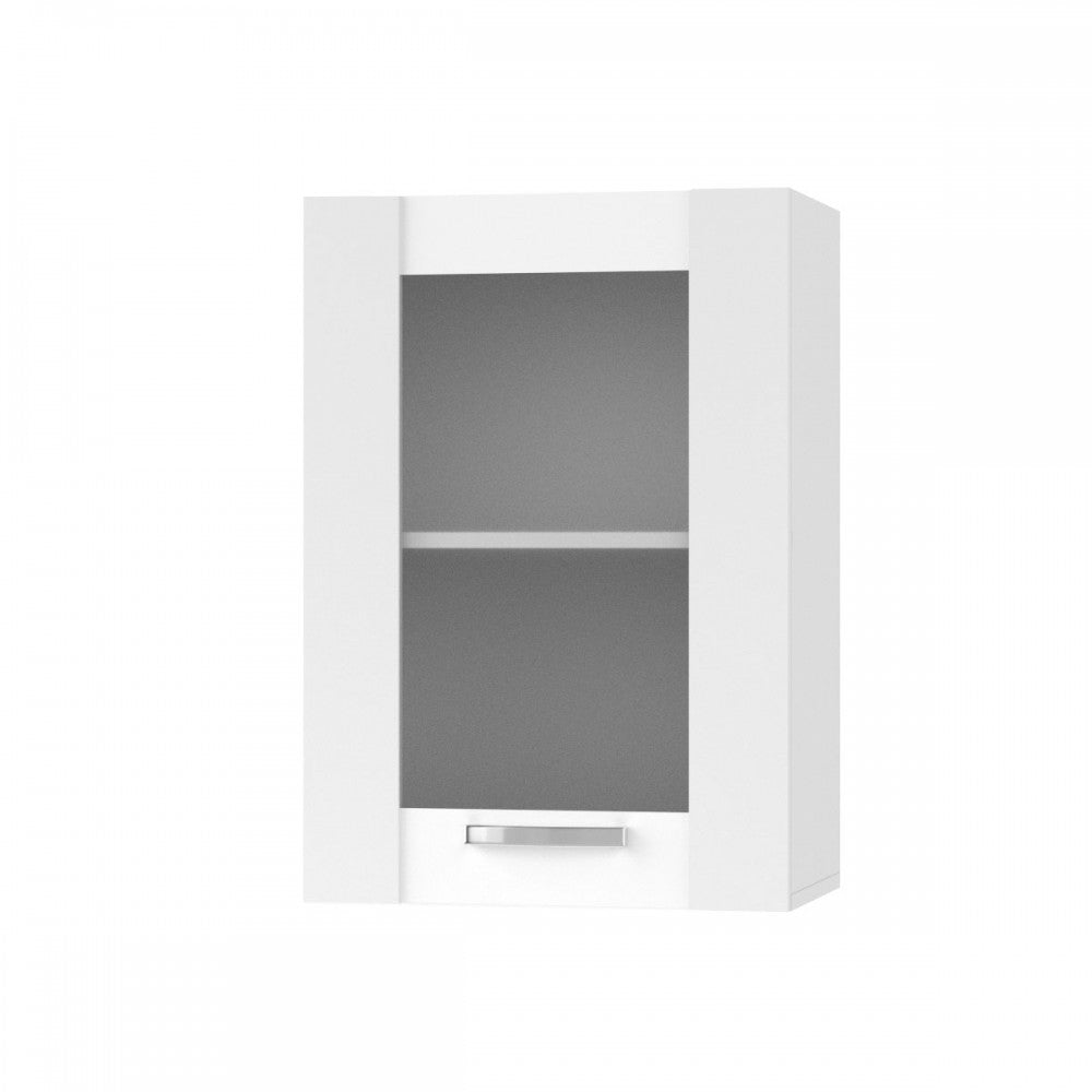 Charlotte Πάνω Ντουλάπι με Τζάμι Δεξί 50x30.5x71.8 με Μεταλλικά Χερούλια Λευκό