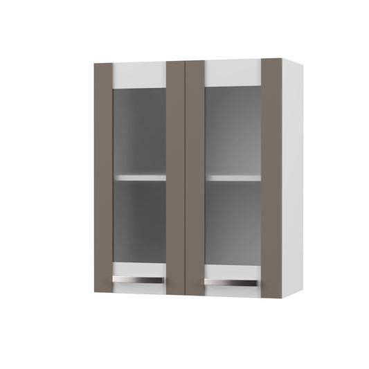 Charlotte Πάνω Ντουλάπι με Τζάμι 60x30.5x71.8 με Μεταλλικά Χερούλια Μόκα