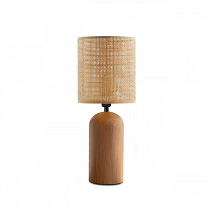 HARD 204-0065 Boho Eπιτραπέζιο Φωτιστικό Πορτατίφ Μονόφωτο 1 x E27 IP20 Καφέ Ξύλο με Μπεζ Ρατάν - Μ15 x Π15 x Υ35