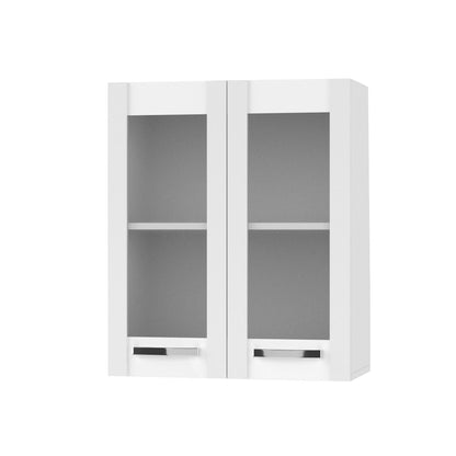 Charlotte Πάνω Ντουλάπι με Τζάμι 60x30.5x71.8 με Μεταλλικά Χερούλια Λευκό