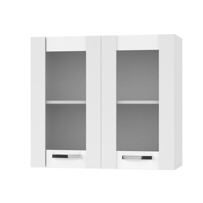 Charlotte Πάνω Ντουλάπι με Τζάμι 80x30.5x71.8 με Μεταλλικά Χερούλια Λευκό