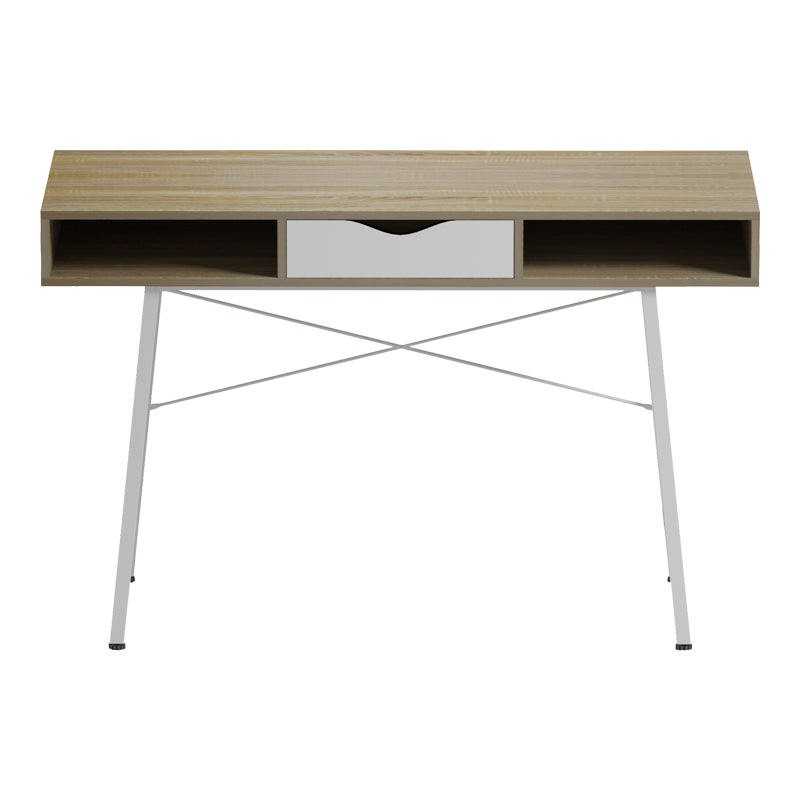 Γραφείο Εργασίας Komo σε Sonoma-Λευκή Απόχρωση με Λευκά Μεταλλικά Πόδια 120x48x76