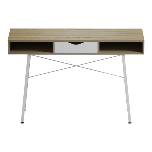 Γραφείο Εργασίας Komo σε Sonoma-Λευκή Απόχρωση με Λευκά Μεταλλικά Πόδια 120x48x76
