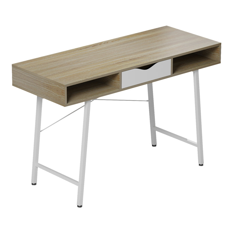 Γραφείο Εργασίας Komo σε Sonoma-Λευκή Απόχρωση με Λευκά Μεταλλικά Πόδια 120x48x76