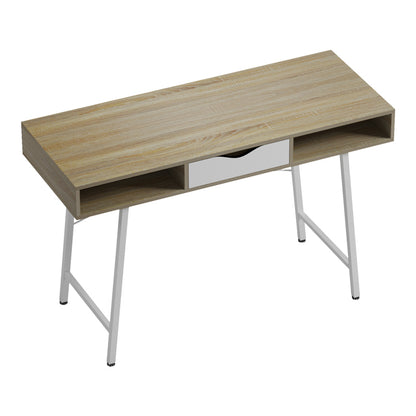 Γραφείο Εργασίας Komo σε Sonoma-Λευκή Απόχρωση με Λευκά Μεταλλικά Πόδια 120x48x76