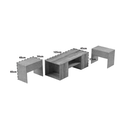 Τραπέζι Σαλονιού Morfi Πολυμορφικό 3 Τεμ σε Oak-Μπεζ Μαρμάρου Απόχρωση 105x45x37