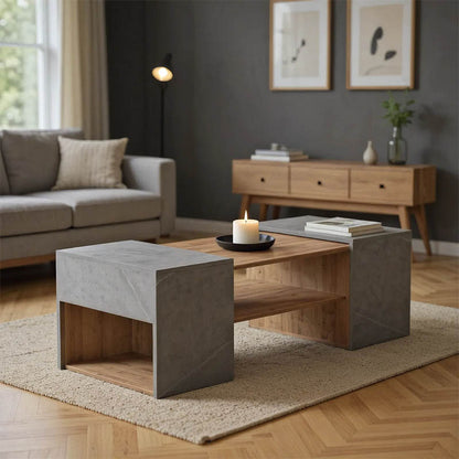 Τραπέζι Σαλονιού Morfi Πολυμορφικό 3 Τεμ σε Oak-Μπεζ Μαρμάρου Απόχρωση 105x45x37