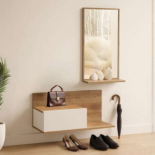 Έπιπλο Εισόδου με Καθρέπτη Miranda σε Λευκή-Oak Απόχρωση 60x30x89.5