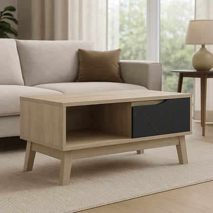 Τραπέζι Σαλονιού Judas σε Μαύρο Μαρμάρου-Sonoma Απόχρωση 90x45x38.5