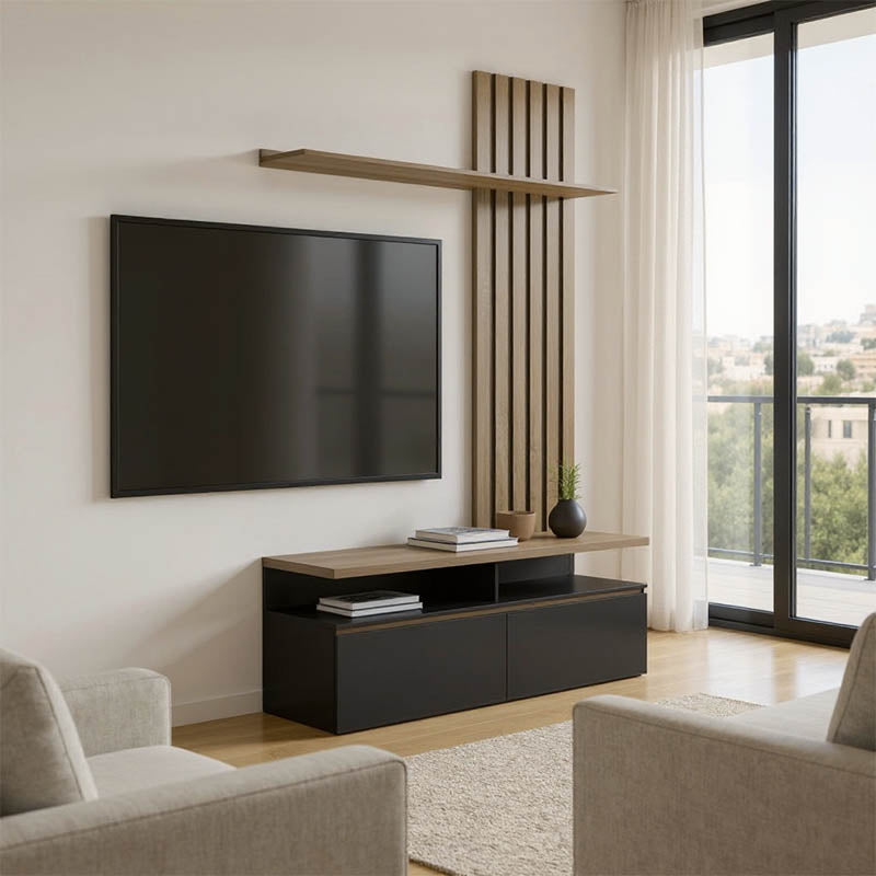 Σύνθετο Σαλονιού Perlento σε Μαύρο με Sonoma Απόχρωση 140x41x219.5