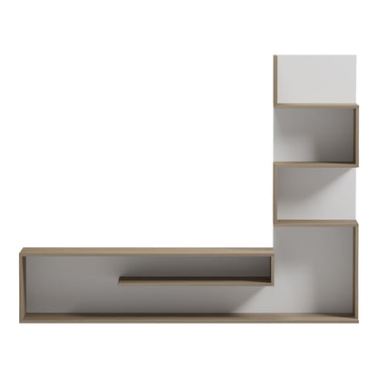 Έπιπλο Τηλεόρασης με Βιβλιοθήκη Cazenda σε Sonoma με Λευκή Απόχρωση 160x29x126