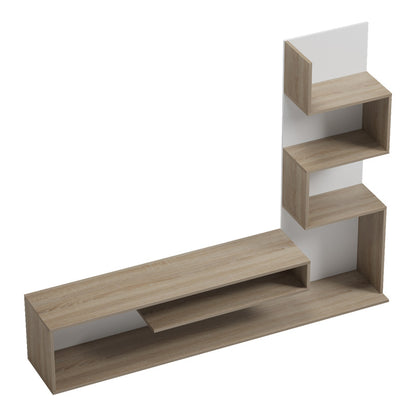 Έπιπλο Τηλεόρασης με Βιβλιοθήκη Cazenda σε Sonoma με Λευκή Απόχρωση 160x29x126