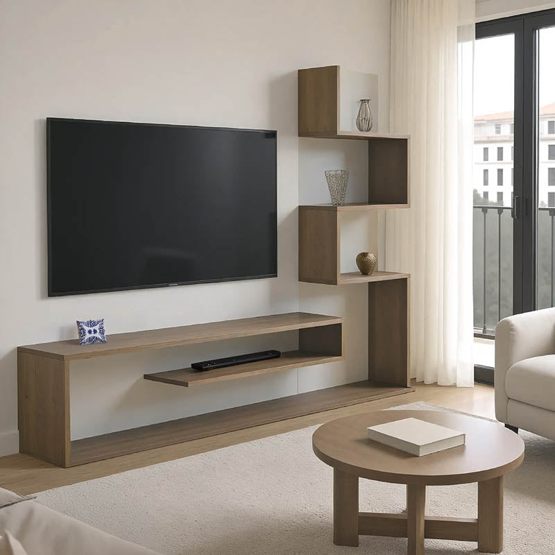 Έπιπλο Τηλεόρασης με Βιβλιοθήκη Cazenda σε Sonoma με Λευκή Απόχρωση 160x29x126