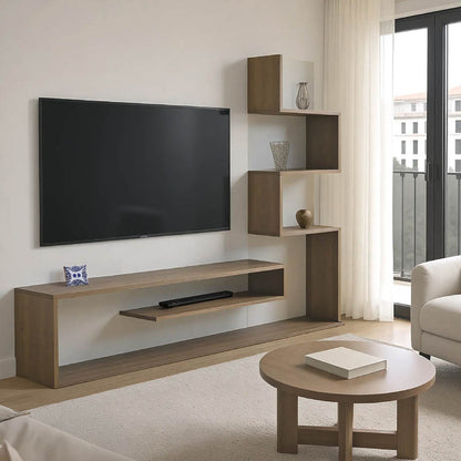 Έπιπλο Τηλεόρασης με Βιβλιοθήκη Cazenda σε Sonoma με Λευκή Απόχρωση 160x29x126