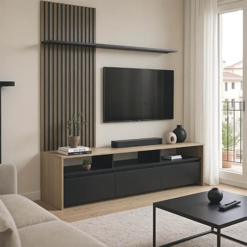 Σύνθετο Σαλονιού Delfina σε Sonoma με Μαύρη Απόχρωση 190x40x199.5