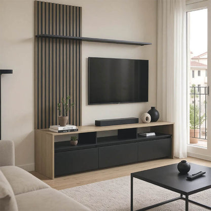 Σύνθετο Σαλονιού Delfina σε Sonoma με Μαύρη Απόχρωση 190x40x199.5