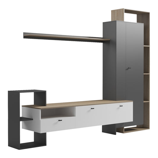 Σύνθετο Σαλονιού Ferefia σε Sonoma με Λευκή και Ανθρακί Απόχρωση 240x45.5x189.5