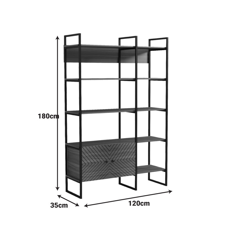 Βιβλιοθήκη Rhombo Καρυδί-Μαύρο 120x35x180