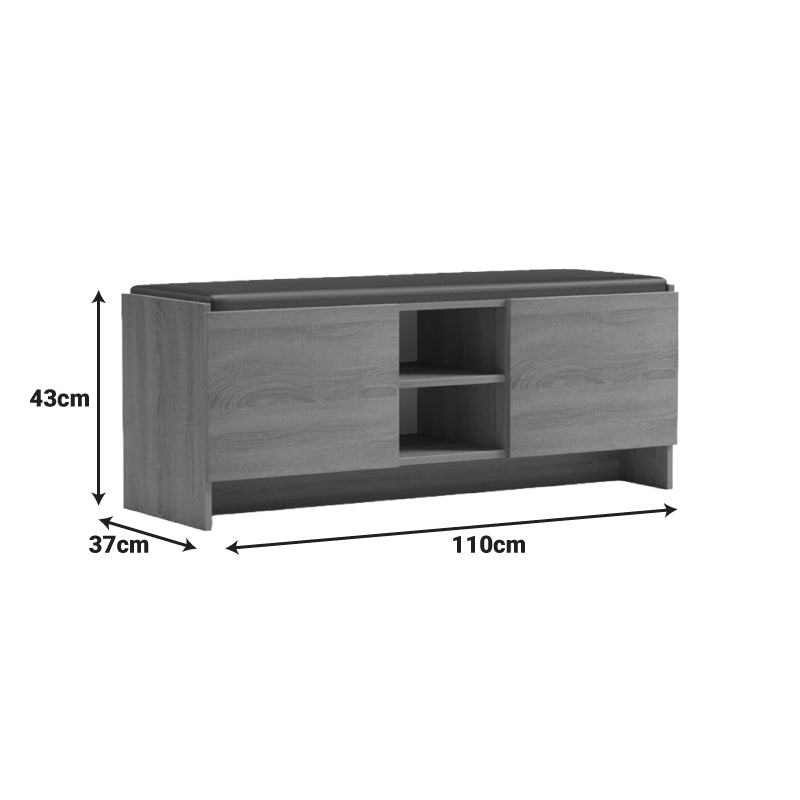 Παπουτσοθήκη-Σκαμπό Zulla Sonoma-Μαύρο 110x37x43