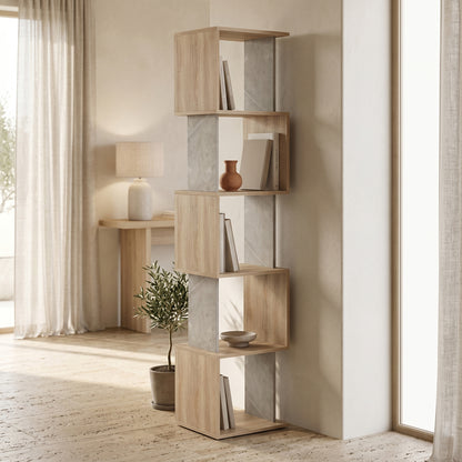 Βιβλιοθήκη Cubik Sonoma-Γκρι Μπεζ Όψη Μαρμάρου 35x30x161
